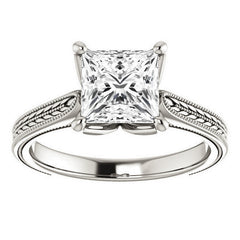 Princess Vintage-Style Engraved Ring with Tulip Prongs
