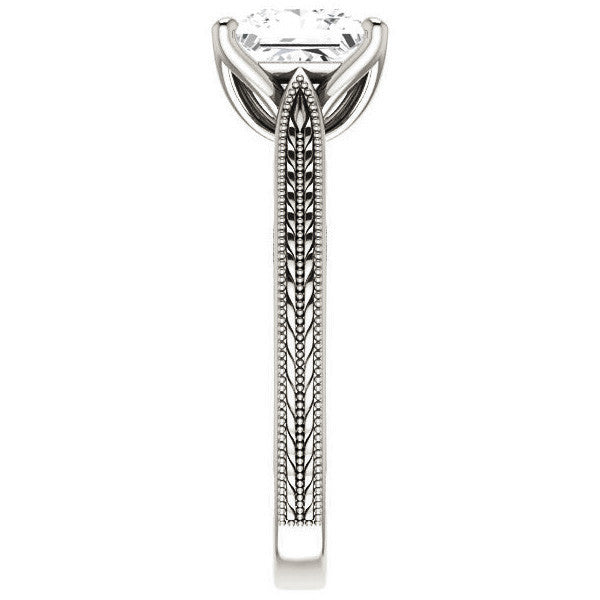 Princess Vintage-Style Engraved Ring with Tulip Prongs