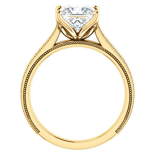 Princess Vintage-Style Engraved Ring with Tulip Prongs