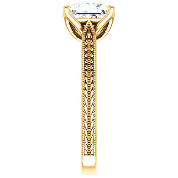 Princess Vintage-Style Engraved Ring with Tulip Prongs