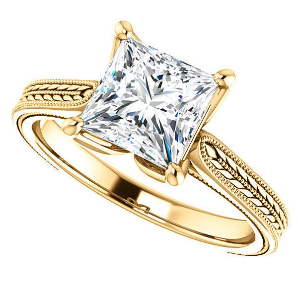 Princess Vintage-Style Engraved Ring with Tulip Prongs