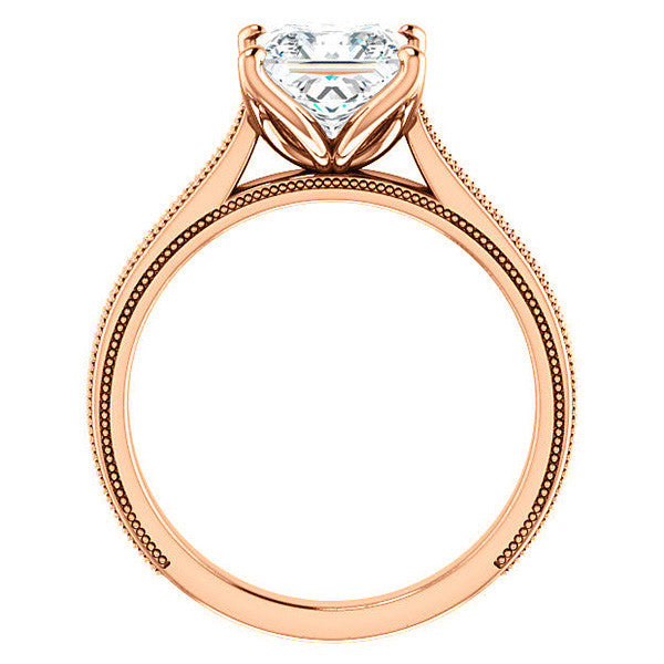 Princess Vintage-Style Engraved Ring with Tulip Prongs