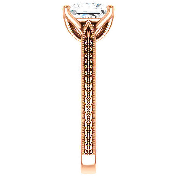 Princess Vintage-Style Engraved Ring with Tulip Prongs