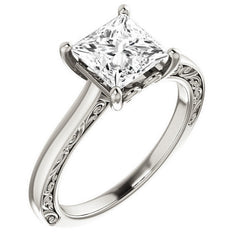 Princess cut Scroll Accented Engagement Ring