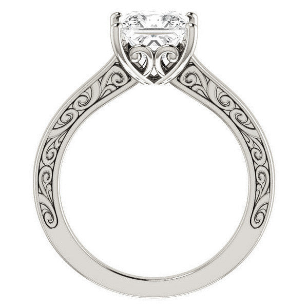 Princess cut Scroll Accented Engagement Ring
