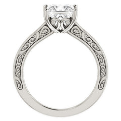 Princess cut Scroll Accented Engagement Ring