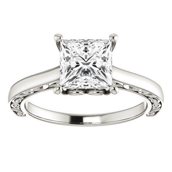 Princess cut Scroll Accented Engagement Ring