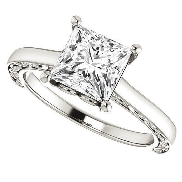 Princess cut Scroll Accented Engagement Ring