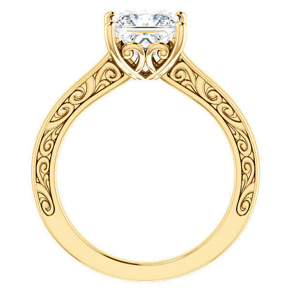 Princess cut Scroll Accented Engagement Ring
