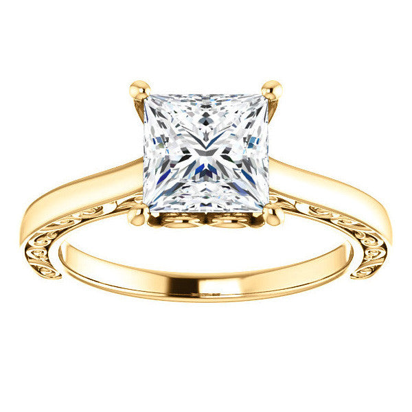 Princess cut Scroll Accented Engagement Ring