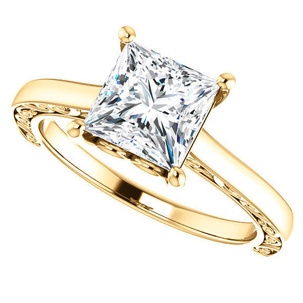 Princess cut Scroll Accented Engagement Ring
