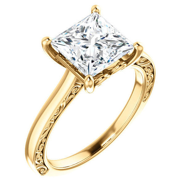 Princess cut Scroll Accented Engagement Ring