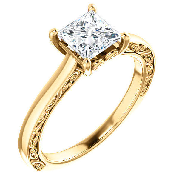 Princess cut Scroll Accented Engagement Ring
