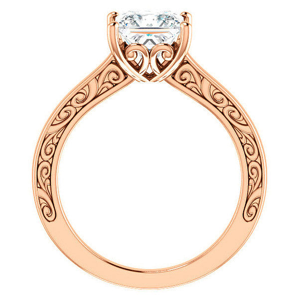 Princess cut Scroll Accented Engagement Ring