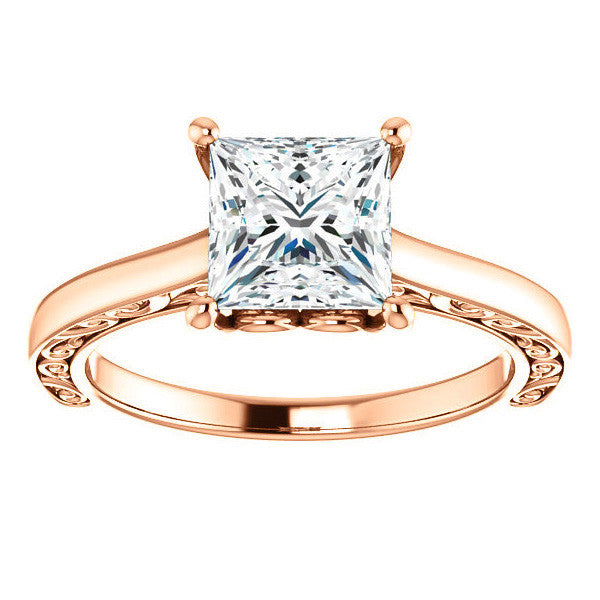 Princess cut Scroll Accented Engagement Ring