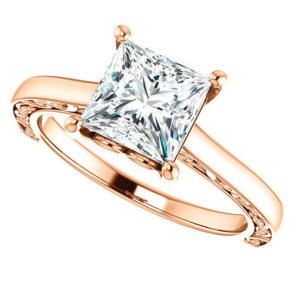 Princess cut Scroll Accented Engagement Ring