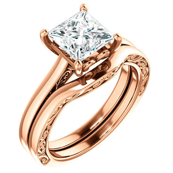 Princess cut Scroll Accented Engagement Ring