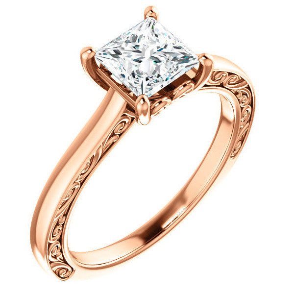 Princess cut Scroll Accented Engagement Ring