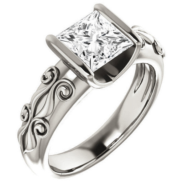 Princess cut Modern Scroll Engagement Ring