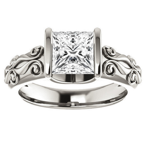 Princess cut Modern Scroll Engagement Ring