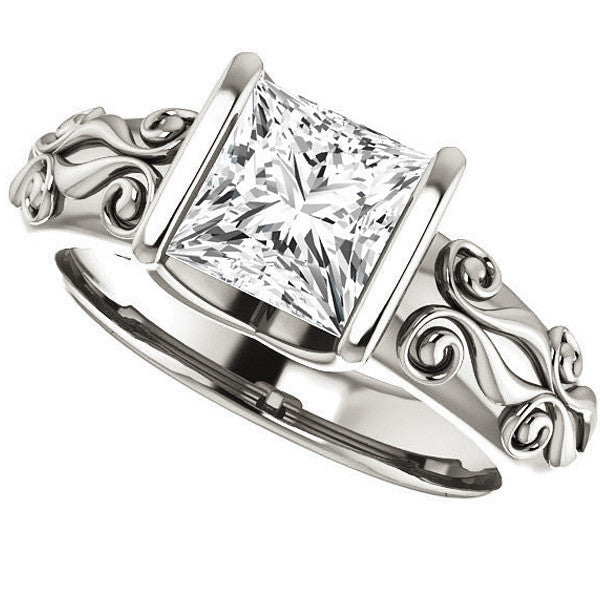 Princess cut Modern Scroll Engagement Ring