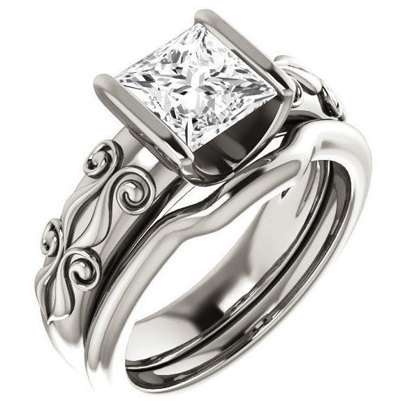 Princess cut Modern Scroll Engagement Ring