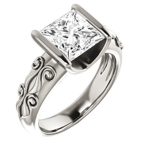 Princess cut Modern Scroll Engagement Ring