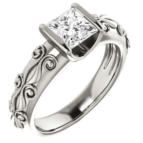 Princess cut Modern Scroll Engagement Ring