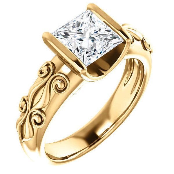 Princess cut Modern Scroll Engagement Ring