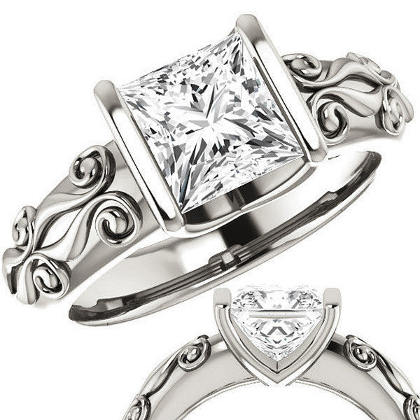 Princess cut Modern Scroll Engagement Ring