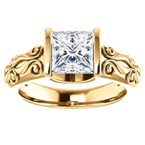 Princess cut Modern Scroll Engagement Ring