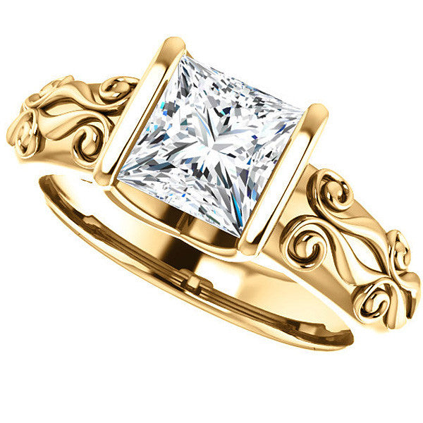 Princess cut Modern Scroll Engagement Ring