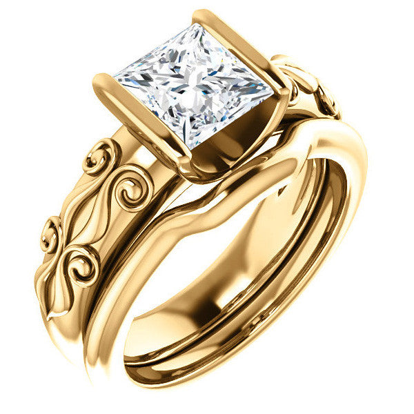 Princess cut Modern Scroll Engagement Ring