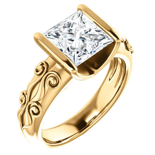 Princess cut Modern Scroll Engagement Ring