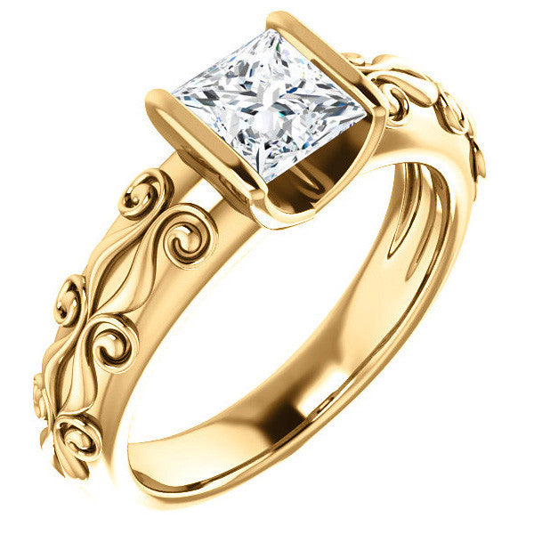 Princess cut Modern Scroll Engagement Ring