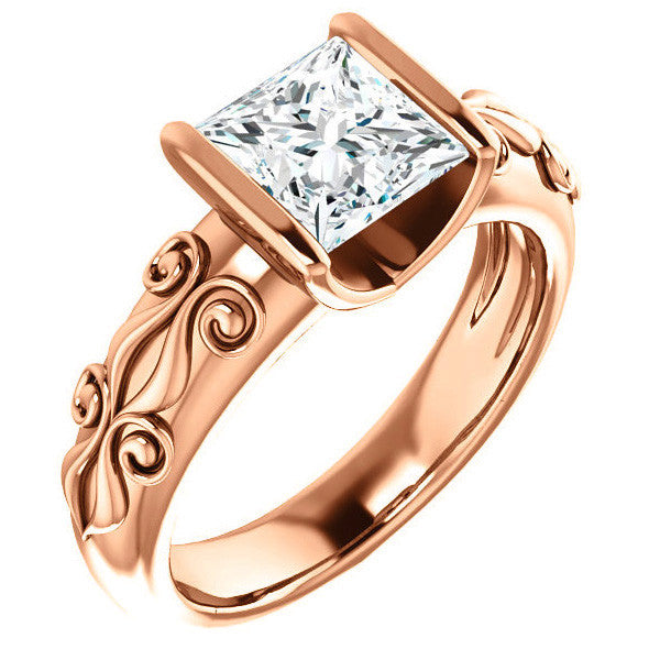 Princess cut Modern Scroll Engagement Ring