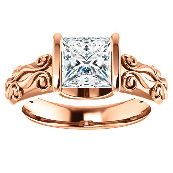 Princess cut Modern Scroll Engagement Ring