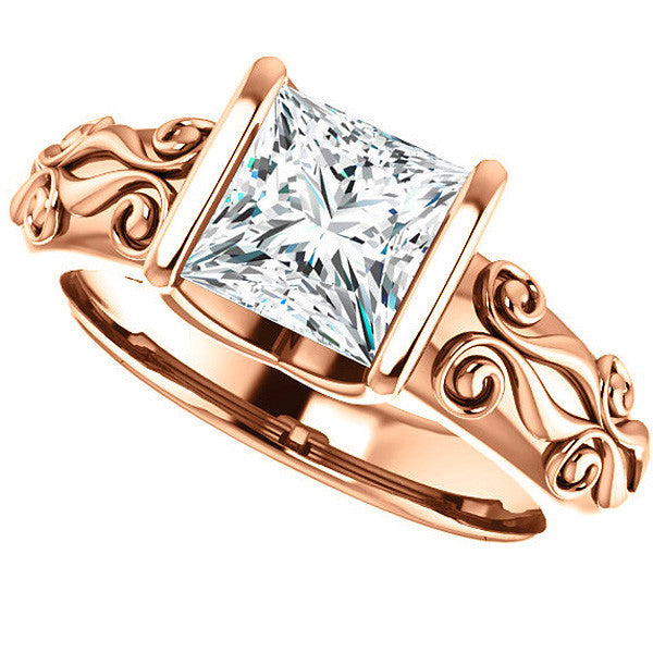 Princess cut Modern Scroll Engagement Ring