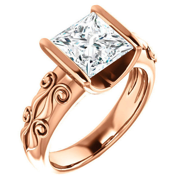 Princess cut Modern Scroll Engagement Ring