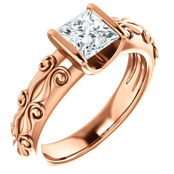 Princess cut Modern Scroll Engagement Ring
