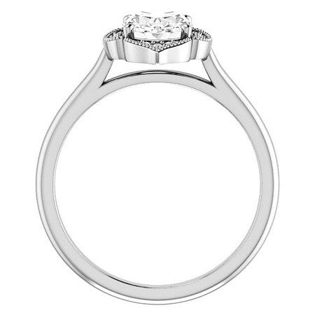 Oval Petite Halo Floral Engagement Ring with Milgrain