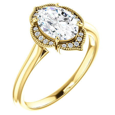 Oval Petite Halo Floral Engagement Ring with Milgrain