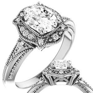 Oval Moissanite Antique Halo Engagement Ring