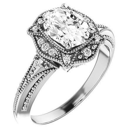 Oval Moissanite Antique Halo Engagement Ring