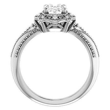 Oval Moissanite Antique Halo Engagement Ring