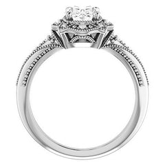Oval Moissanite Antique Halo Engagement Ring