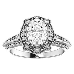 Oval Moissanite Antique Halo Engagement Ring
