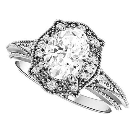 Oval Moissanite Antique Halo Engagement Ring