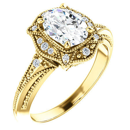 Oval Moissanite Antique Halo Engagement Ring