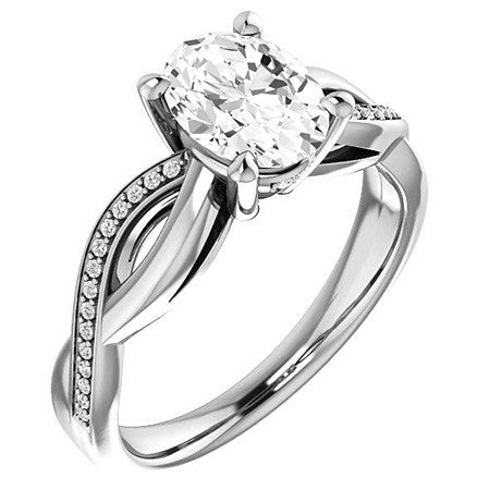 Oval Twisted Moissanite & Diamond Engagement Ring